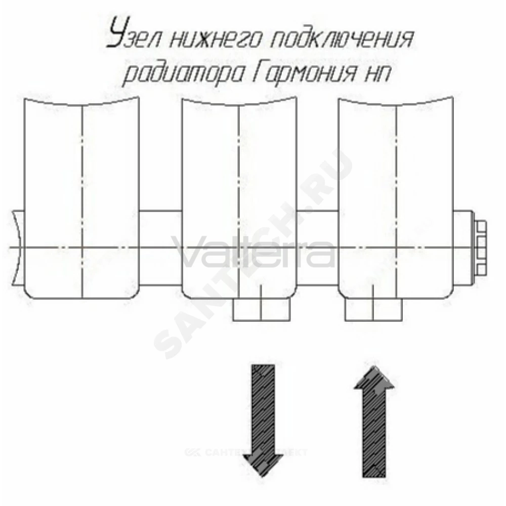 Радиатор трубчатый Гармония 1-155 с т/клапаном с нижней подводкой прав ВР G 1/2" 1-трубный RAL 9016 (Белый) КЗТО