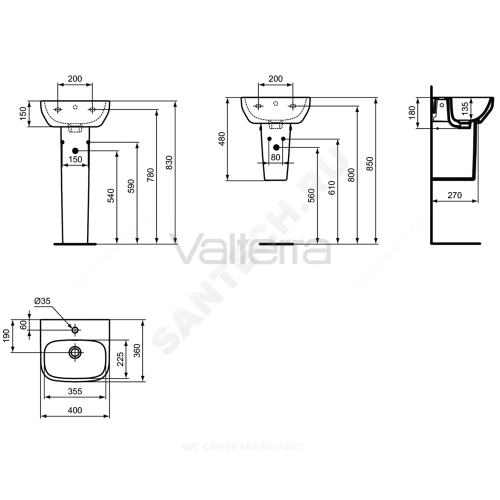Умывальник подвесной I.life A 40 Ideal Standard