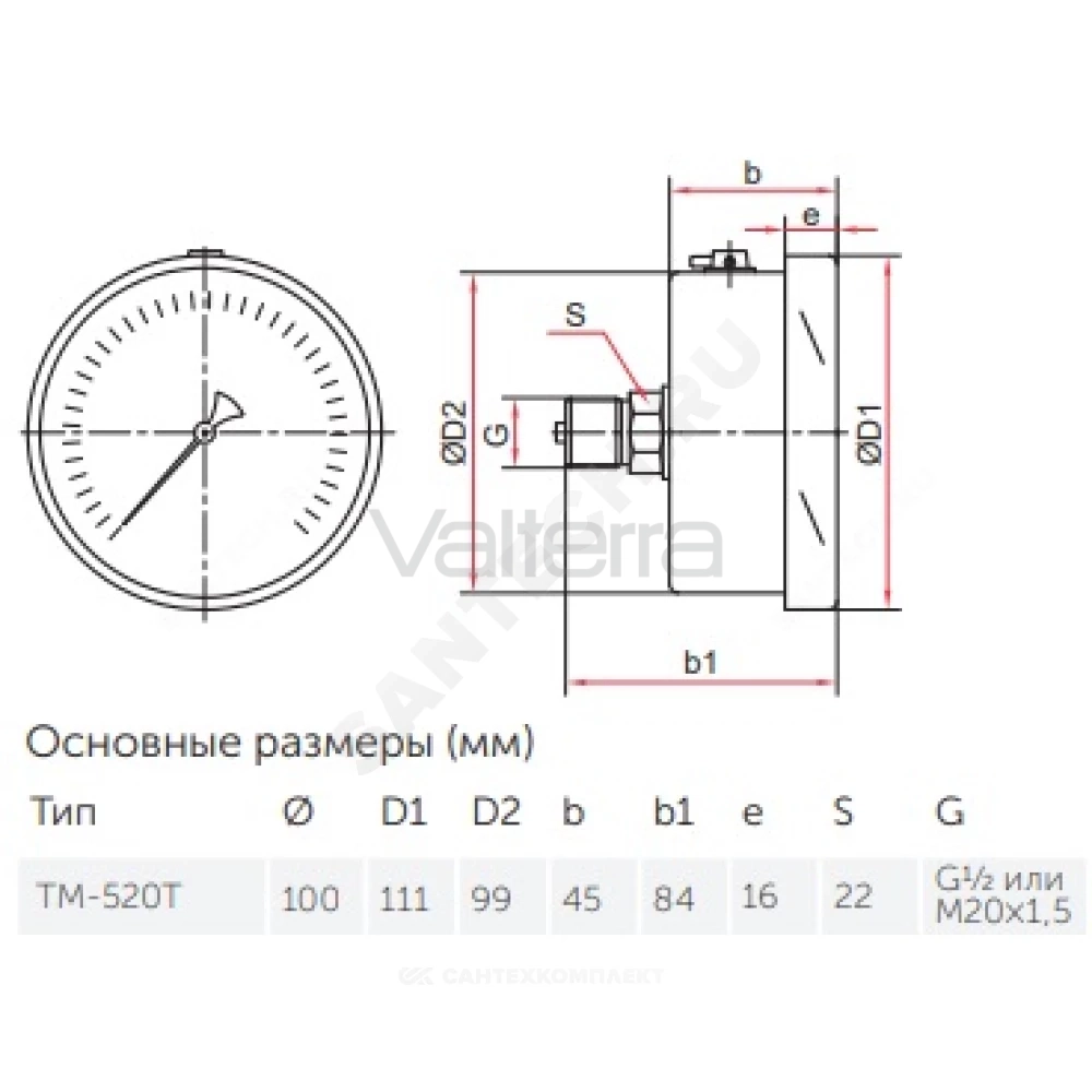 Манометр гидрозаполненный осевой ТМ-520Т.20 Дк100мм Росма