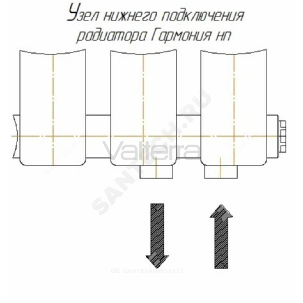 Радиатор трубчатый Гармония 1-2000 с т/клапаном с нижней подводкой лев ВР G 1/2" 1-трубный RAL 9016 (Белый) КЗТО