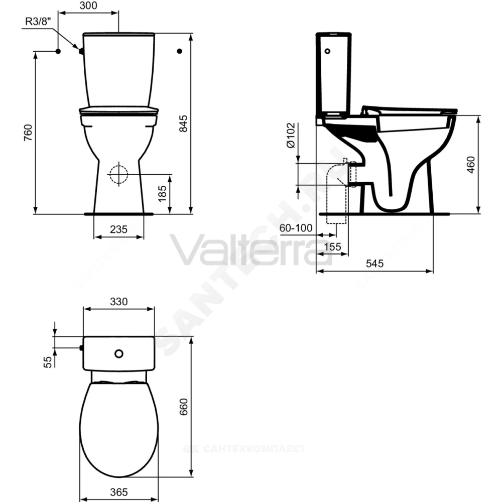 Чаша унитаза белая горизонтальный выпуск EUROVIT Rimless Ideal Standard
