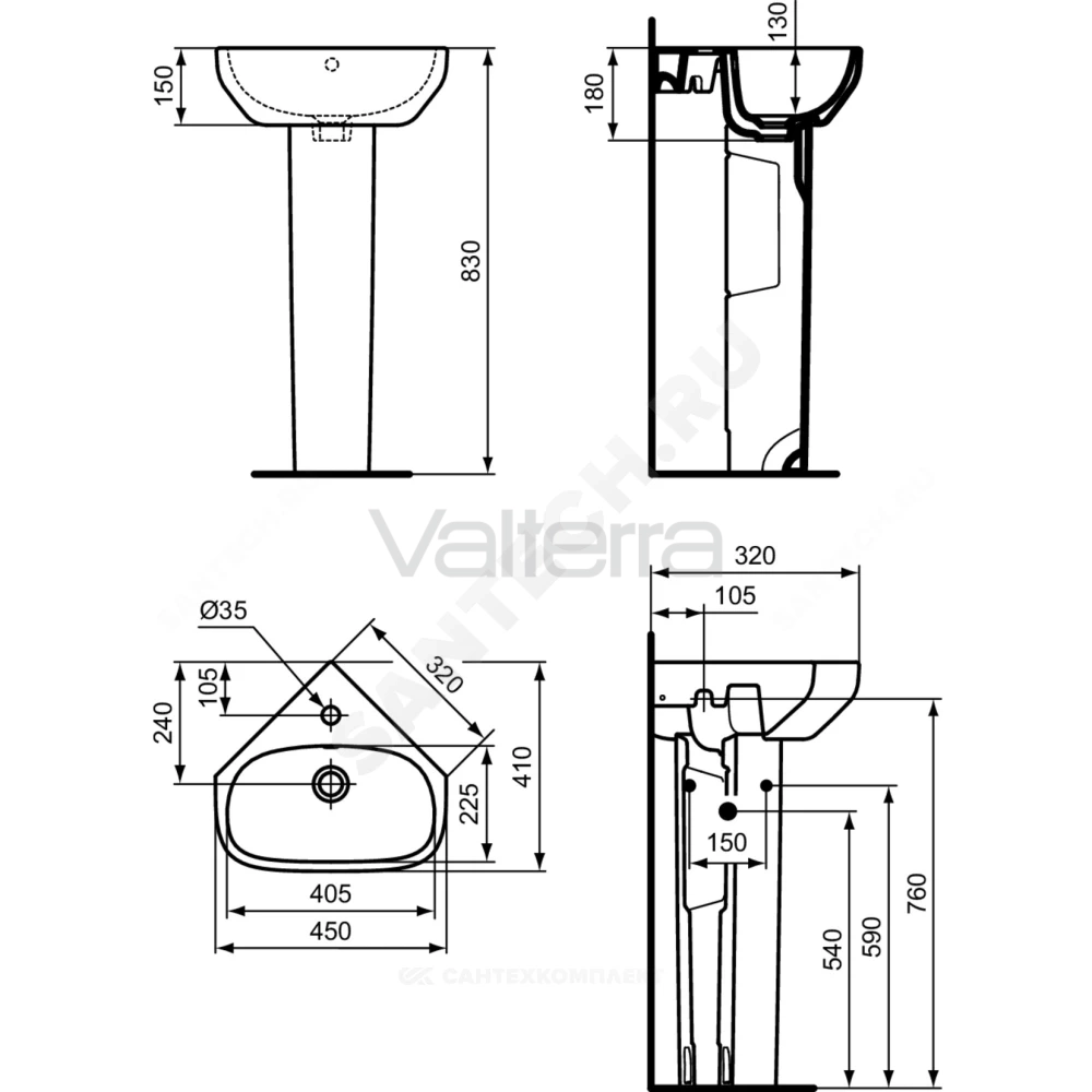 Умывальник подвесной I.life A 45 Ideal Standard