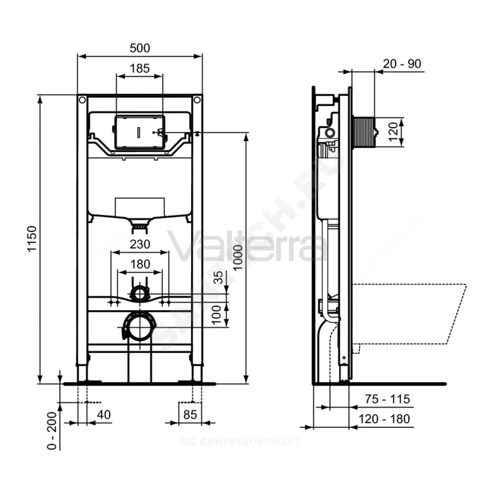 Инсталляция PROSYS FRAME 120M для подвесного унитаза с кнопкой смыва хром глянцевая OLEAS M1 Ideal Standard