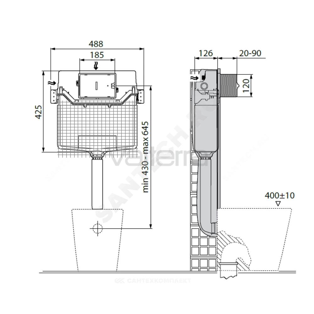 Бачок скрытого монтажа PROSYS BUILT IN CISTERN 120 M для напольного унитаза без кнопки смыва Ideal Standard
