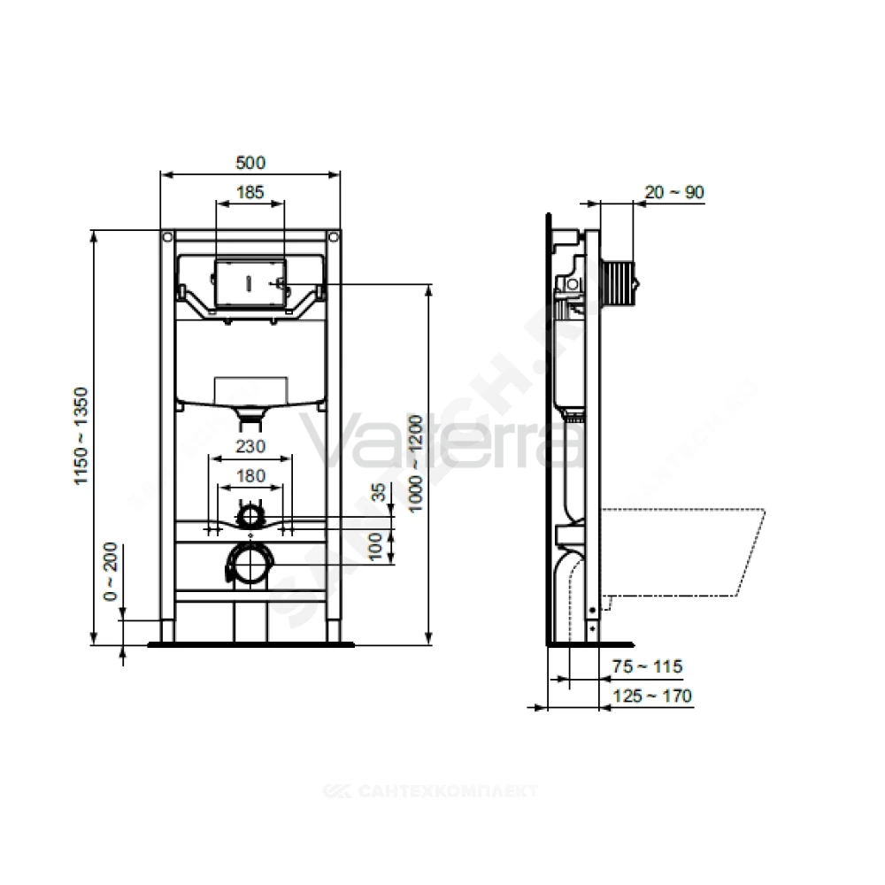 Инсталляция PROSYS 120 P для подвесного унитаза с кнопкой смыва хром OLEAS P1 Ideal Standard