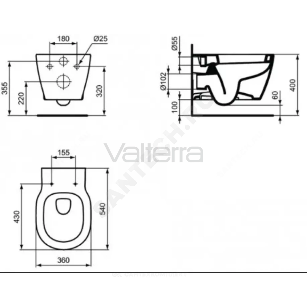 Комплект 3 в 1 инсталляция без кнопки смыва + унитаз подвесной CONNECT Rimless Ideal Standard