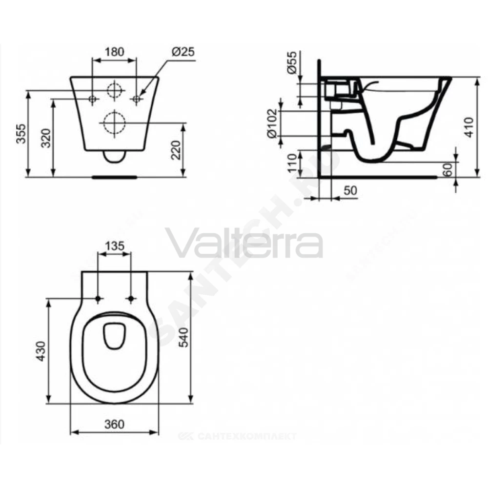Унитаз подвесной черный горизонтальный выпуск CONNECT AIR+ Rimless+ Ideal Standard