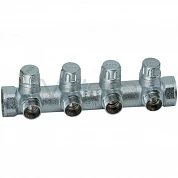 Хромированный запорный проходной коллектор MULTIFAR (ВР-ВР) с 4 отводами (ТР Eurokonus), FAR