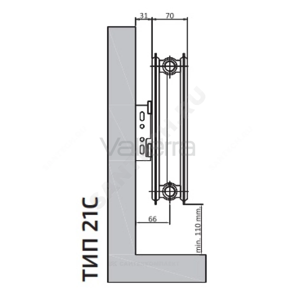 Радиатор стальной панельный Compact C тип 21 H=500мм бок/п RAL 9016 (белый) Heaton Plus