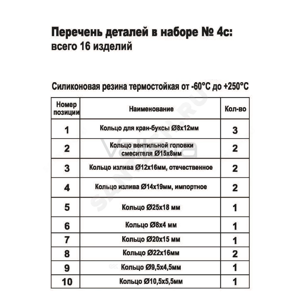Набор прокладок кольца силиконовые №4с сантехнический Резинотехника