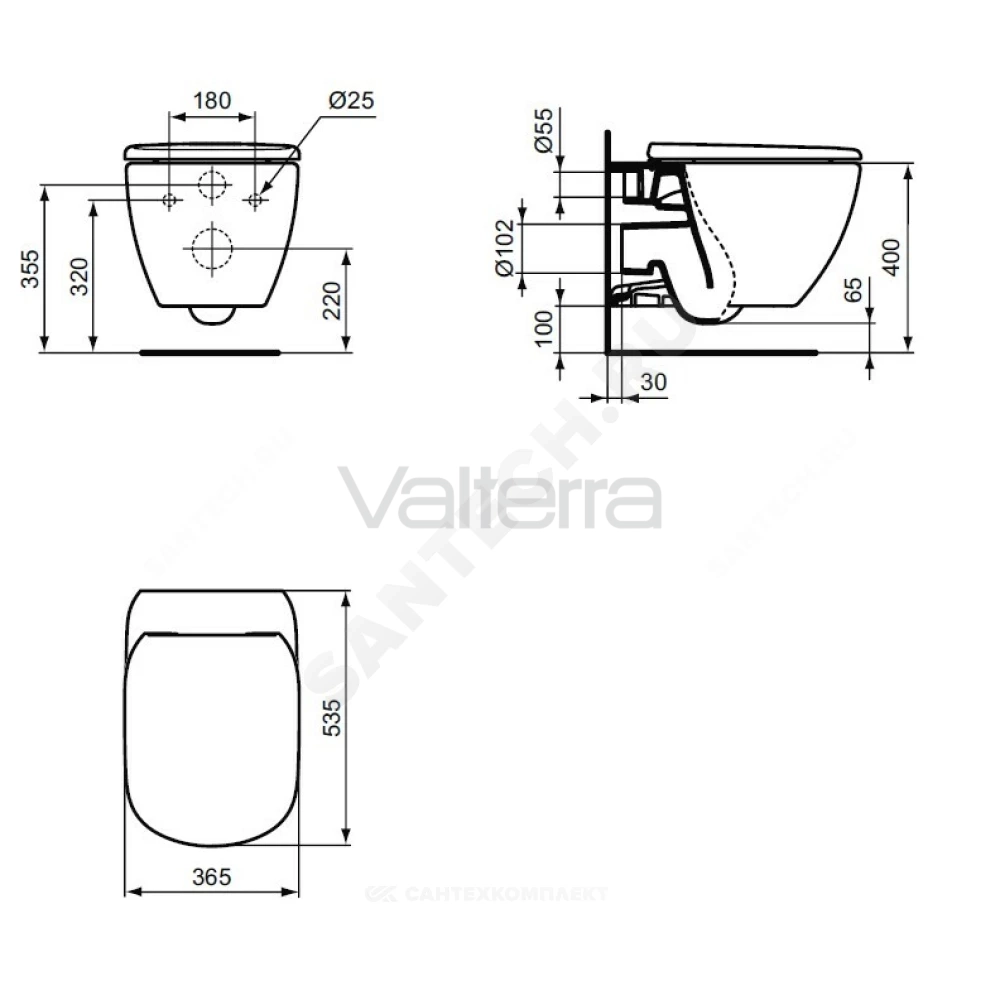 Унитаз подвесной белый матовый без сиденья TESI AquaBlade Ideal Standard T0079V1