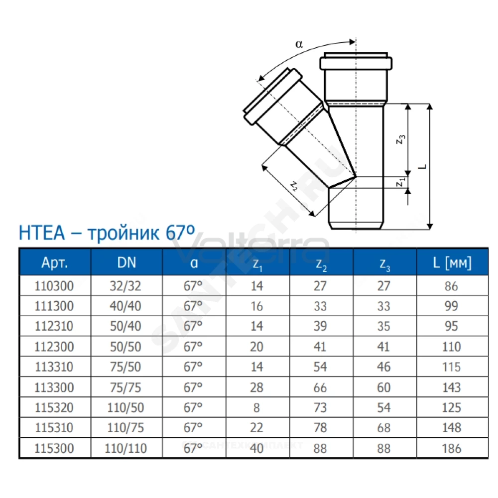 Тройник переходной серая PP-H HT HTEA Ostendorf