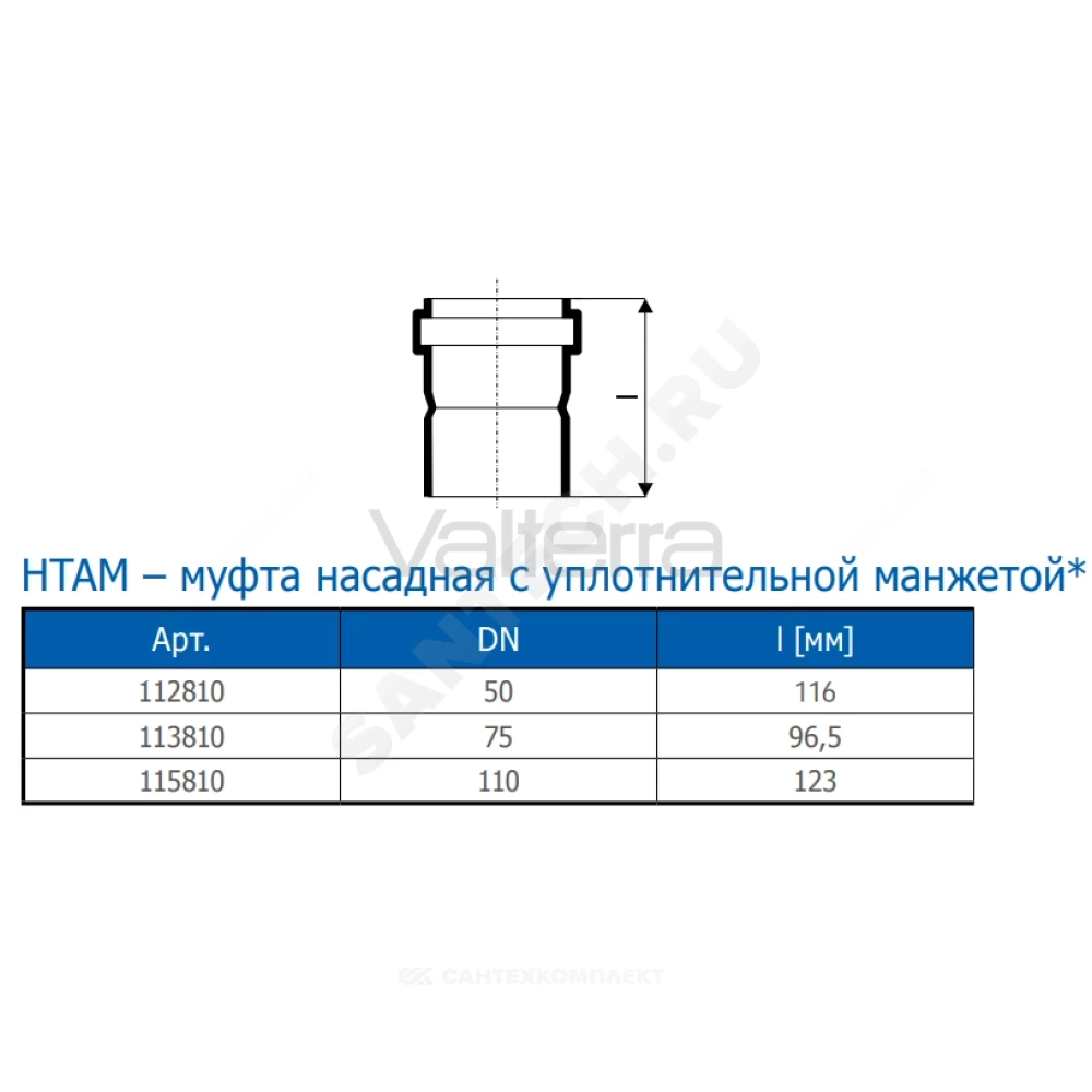 Муфта насадная с уплотнительной манжетой серая PP-H HT HTAM Ostendorf
