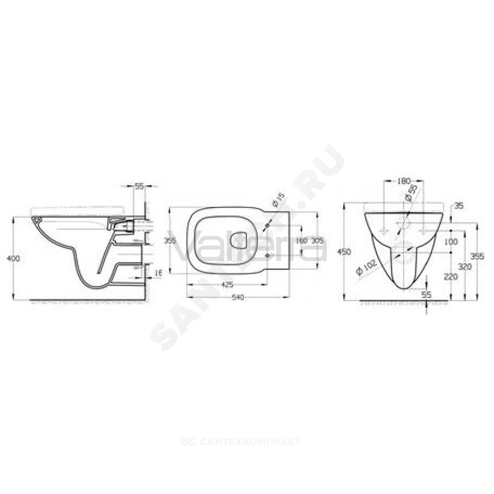 Унитаз подвесной белый горизонтальный выпуск Debba Rimless Roca