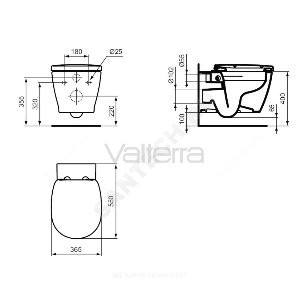 Унитаз подвесной горизонтальный выпуск CONNECT Rimless Ideal Standard