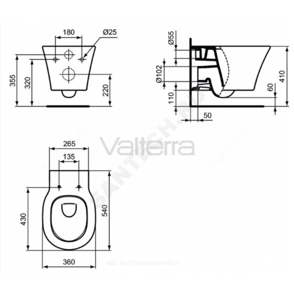 Унитаз подвесной черный горизонтальный выпуск CONNECT AIR AquaBlade Ideal Standard