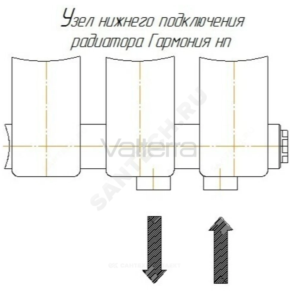 Радиатор трубчатый Гармония 1-1500 с т/клапаном с нижней подводкой прав ВР G 1/2" 1-трубный RAL 9018 (Папирусно-белый) КЗТО