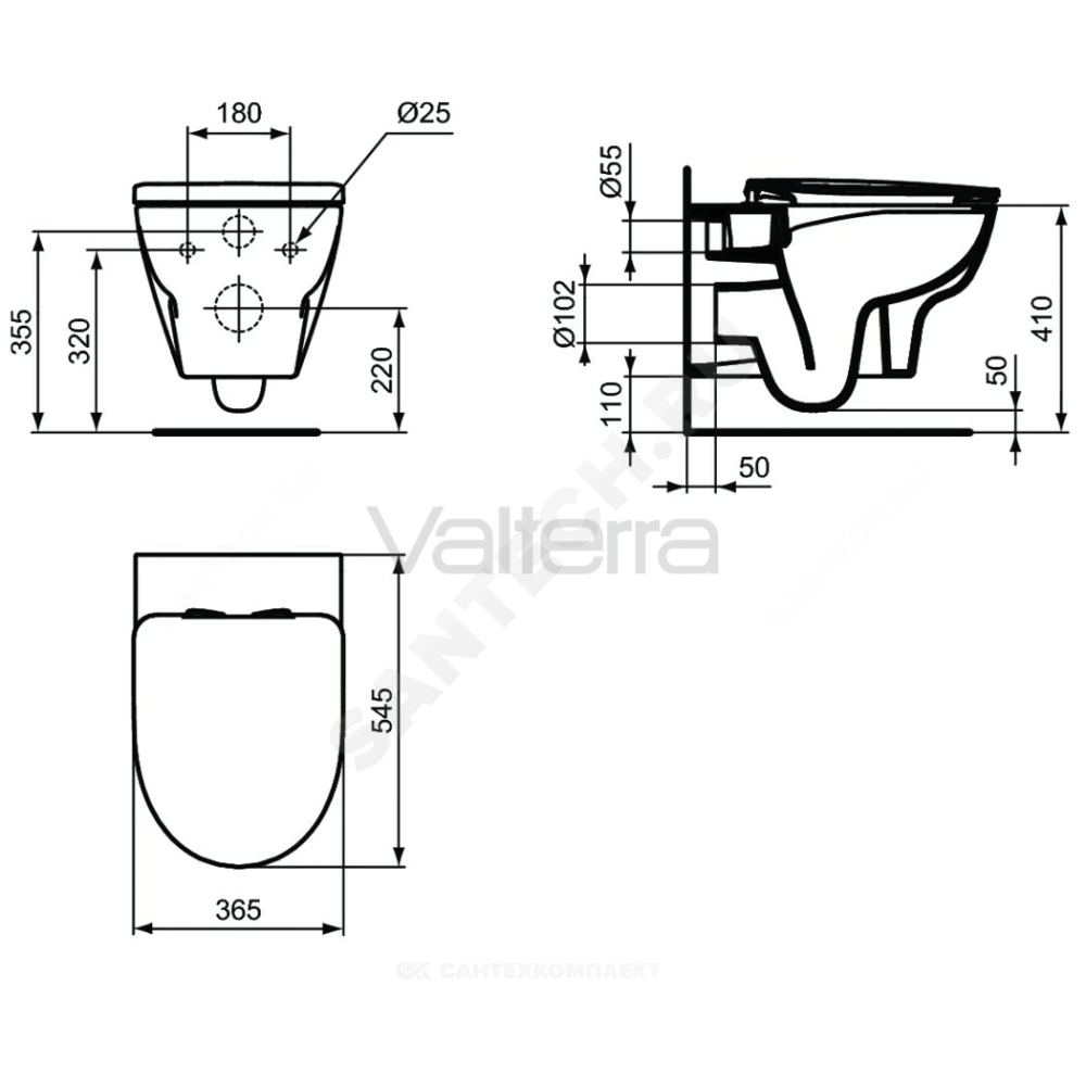 Унитаз подвесной горизонтальный выпуск Esedra Rimless Ideal Standard