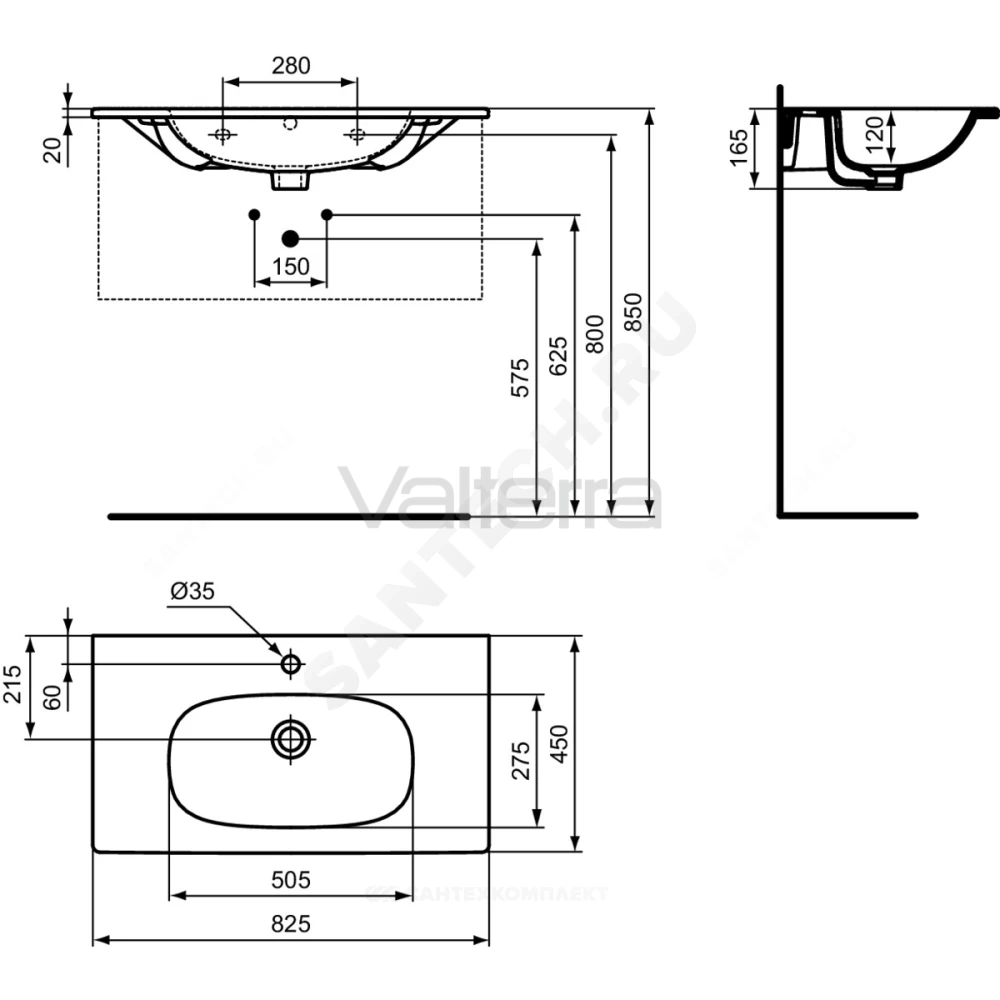Умывальник подвесной TESI Vanity 80 Ideal Standard