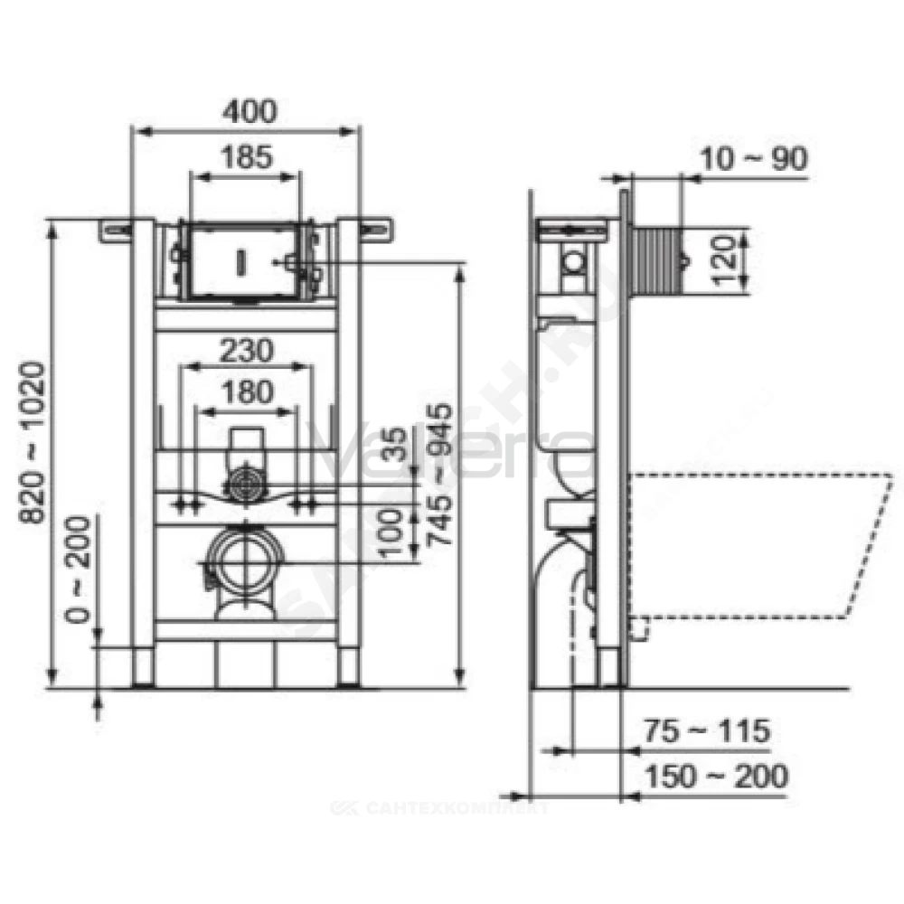 Инсталляция PROSYS 150 M для подвесного унитаза Ideal Standard
