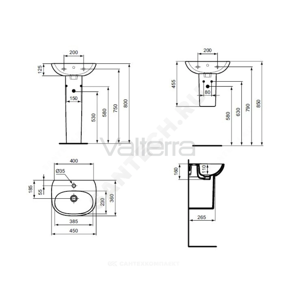 Умывальник подвесной TESI 45 Ideal Standard