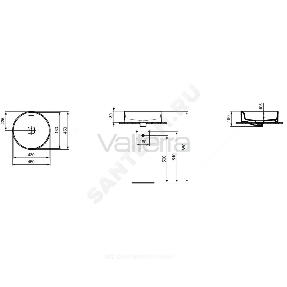 Умывальник мебельный STRADA II Round Vessel 45 Ideal Standard