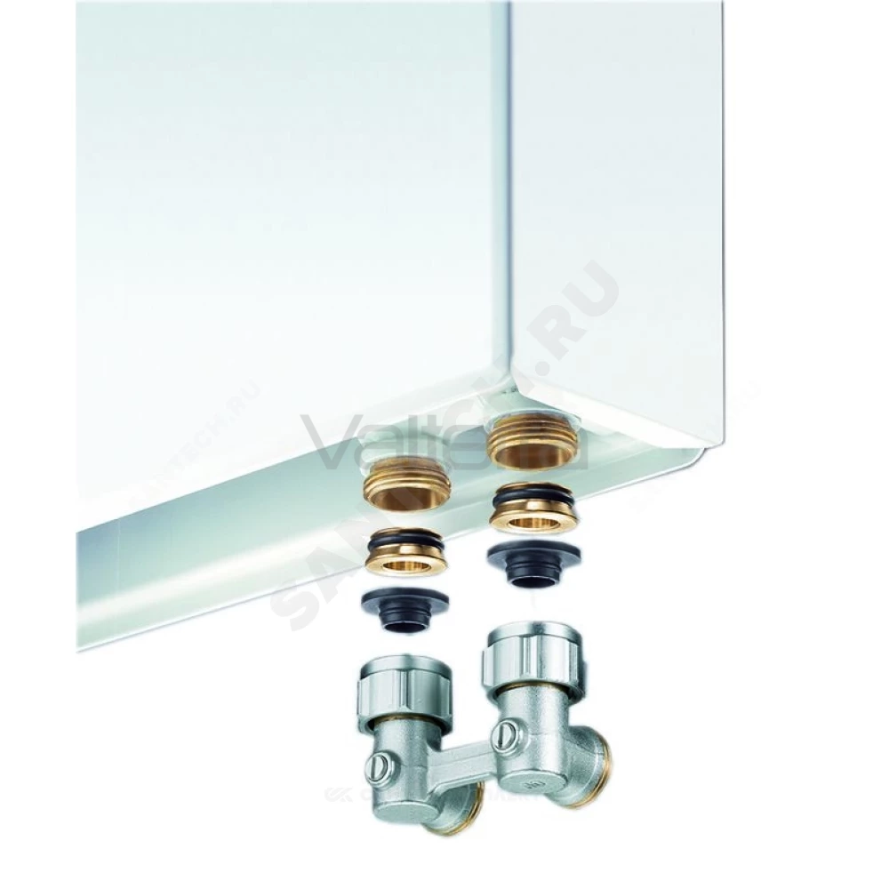 Узел нижнего подключения Multiflex F ZB двухтр Ру10 угловой под плоское уплотнение с переходниками евроконус-плоскость Oventrop