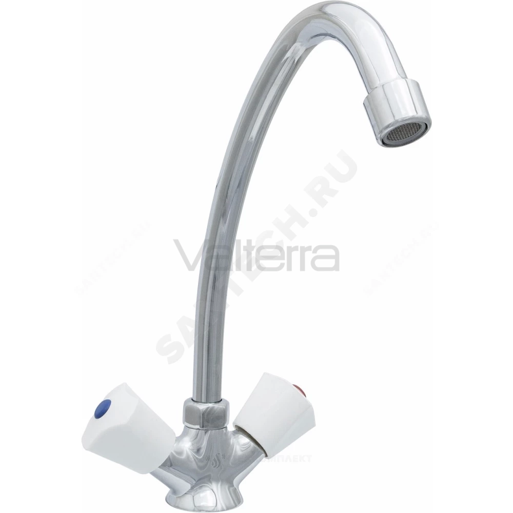 Смеситель для кухонной мойки Стандарт ЦС-СМ 12/2г Пл. Бел маховик двуручный Центр Сантехники (Подольск)