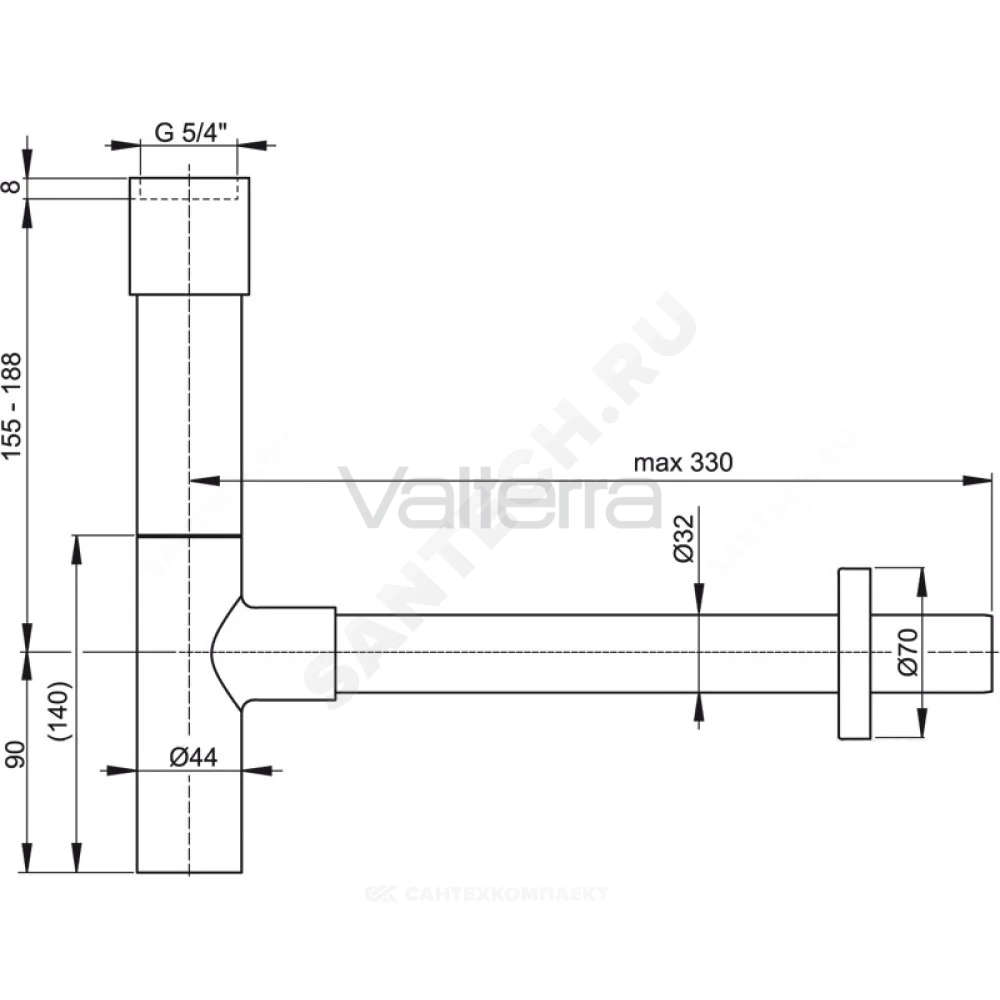 Сифон для умывальника бутылочный с прямой трубкой хром без выпуска DESIGN Alca Plast