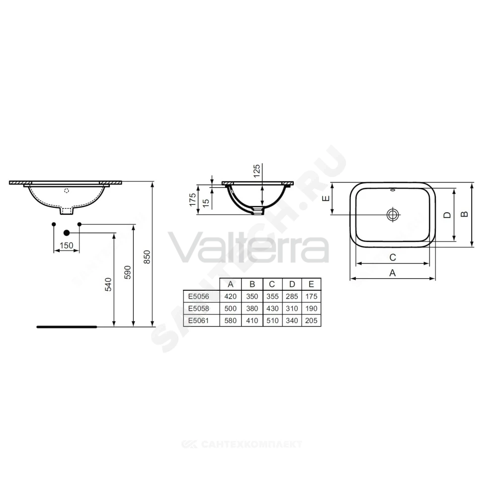 Умывальник врезной CONNECT 58 Ideal Standard