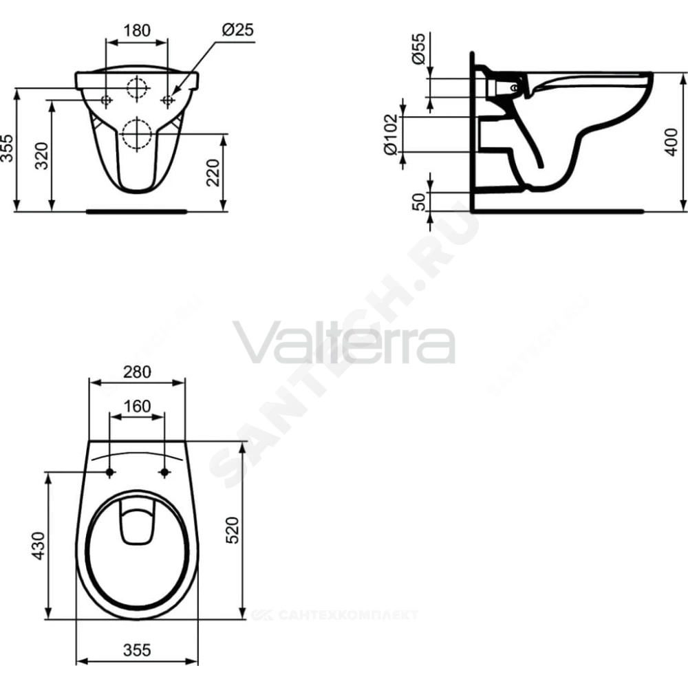 Комплект 3 в 1 инсталляция без кнопки смыва + унитаз подвесной EUROVIT Rimless Ideal Standard