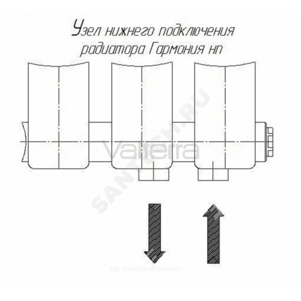 Радиатор трубчатый Гармония А40 2-1000 с т/клапаном с нижней подводкой ВР G 1/2" 2-трубный RAL 9016 (Белый) КЗТО