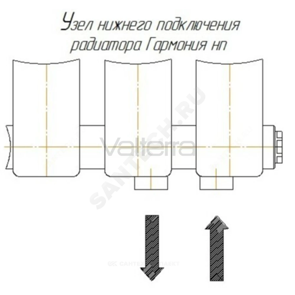 Радиатор трубчатый Гармония 1-1750 с т/клапаном с нижней подводкой лев ВР G 1/2" 1-трубный RAL 9016 (Белый) КЗТО
