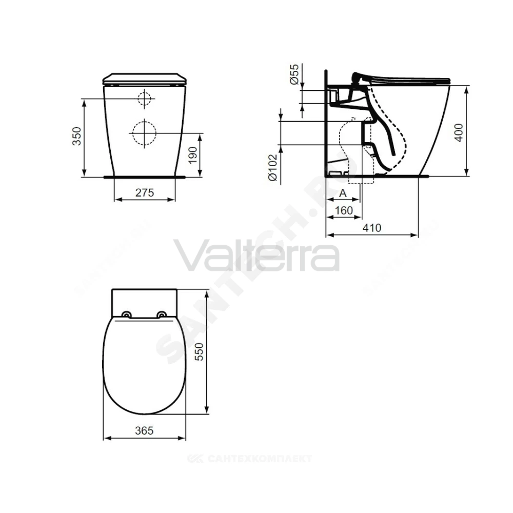 Унитаз приставной белый универсальный выпуск CONNECT AquaBlade Ideal Standard