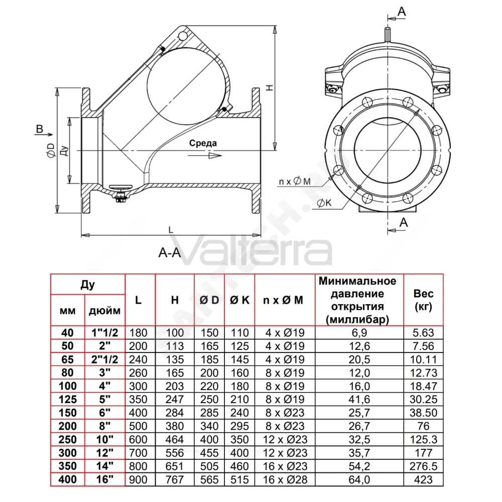 Клапан обратный чугун шаровой шар чугун CBL4240 фл Tecofi