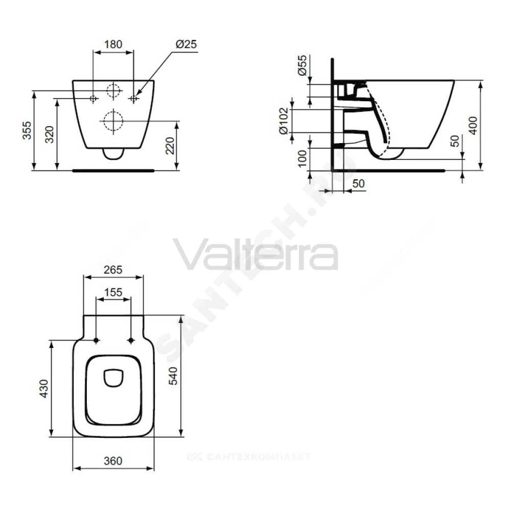 Унитаз подвесной горизонтальный выпуск STRADA II AquaBlade Ideal Standard