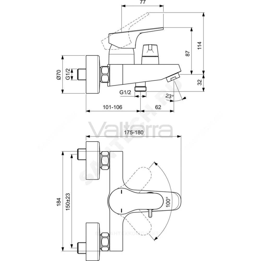 Смеситель для ванны с душем CERABASE одноручный Ideal Standard