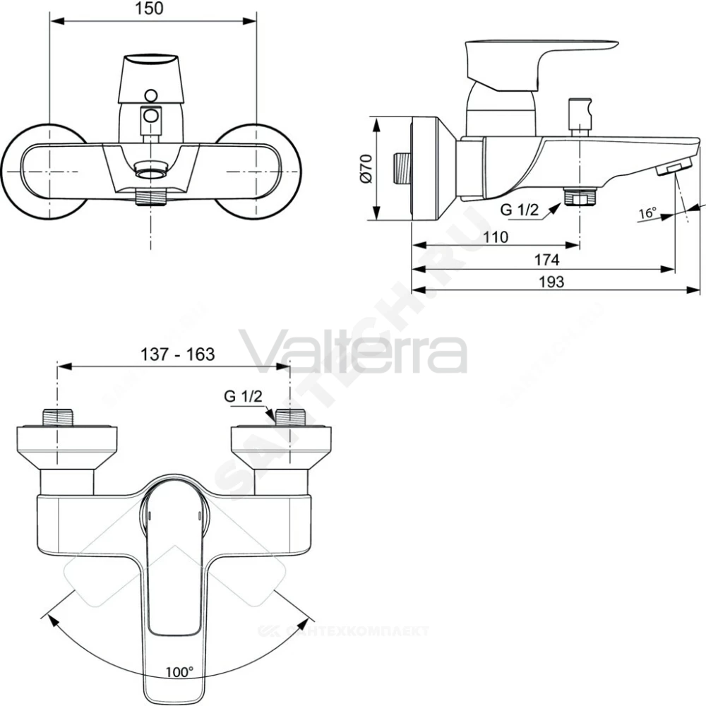 Смеситель для ванны с душем CONNECT AIR одноручный Ideal Standard
