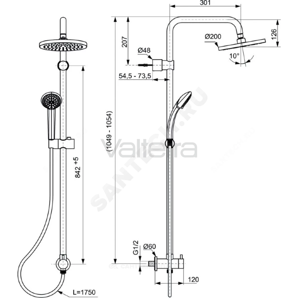 Система душевая IDEALRAIN SOFT без смесителя Ideal Standard