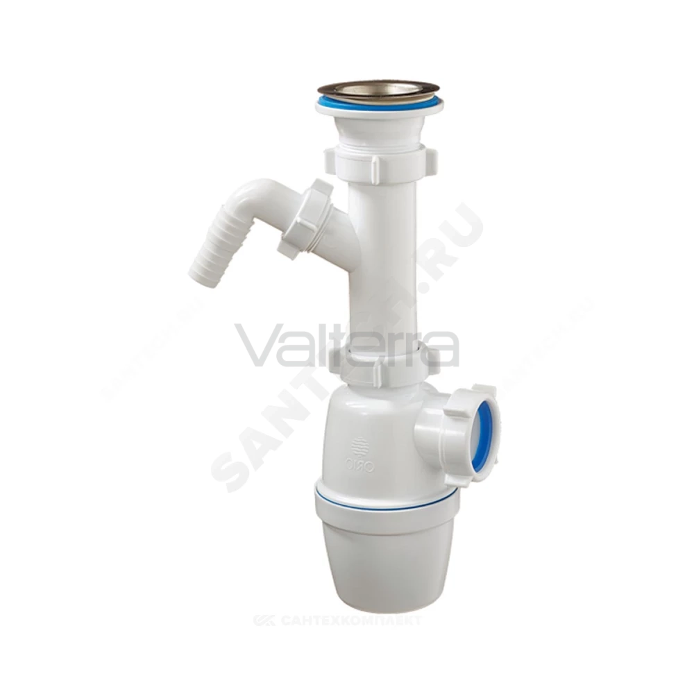 Сифон для умывальника/мойки бутылочный 1 1/2"x40 с отводом (штуцером) выпуск с нержавеющей решёткой D=70мм Орио А-4005