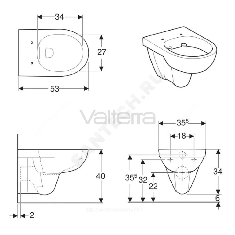 Унитаз подвесной белый горизонтальный выпуск Selnova Rimfree Geberit