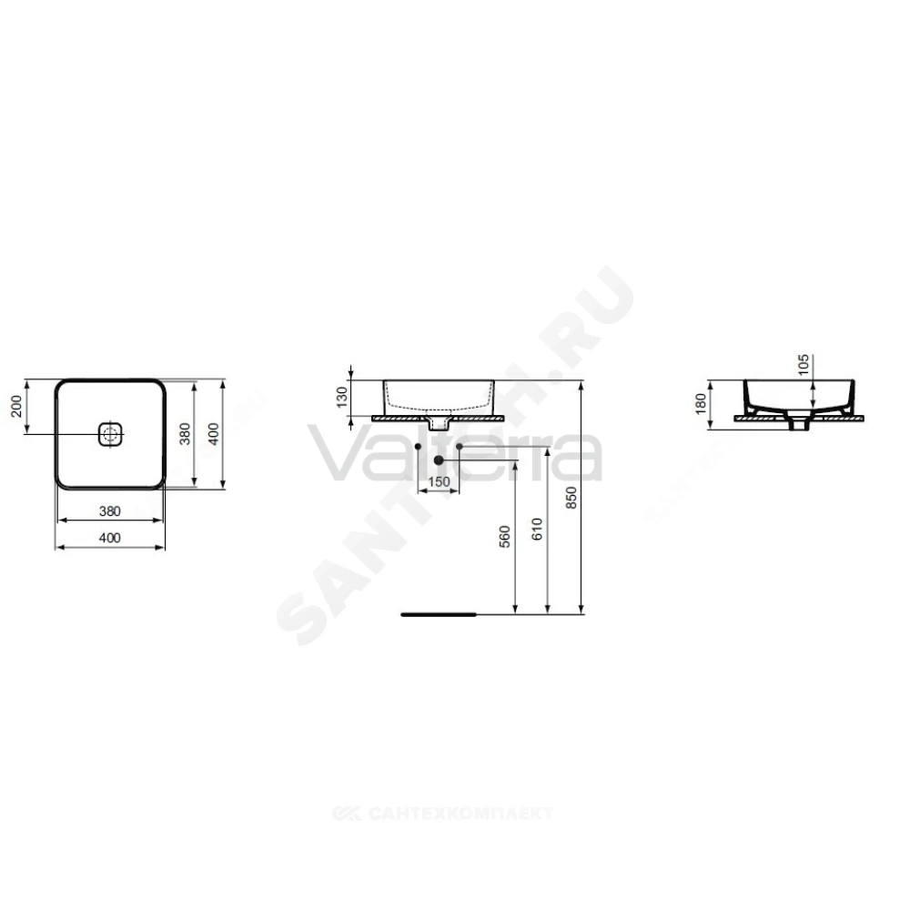 Умывальник мебельный STRADA II Square Vessel 40 Ideal Standard
