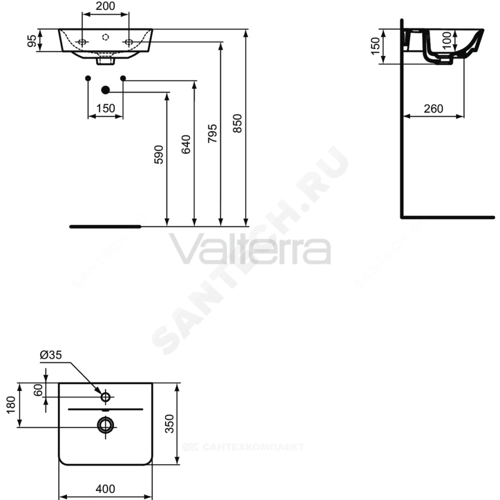 Умывальник подвесной CONNECT AIR 40 Ideal Standard