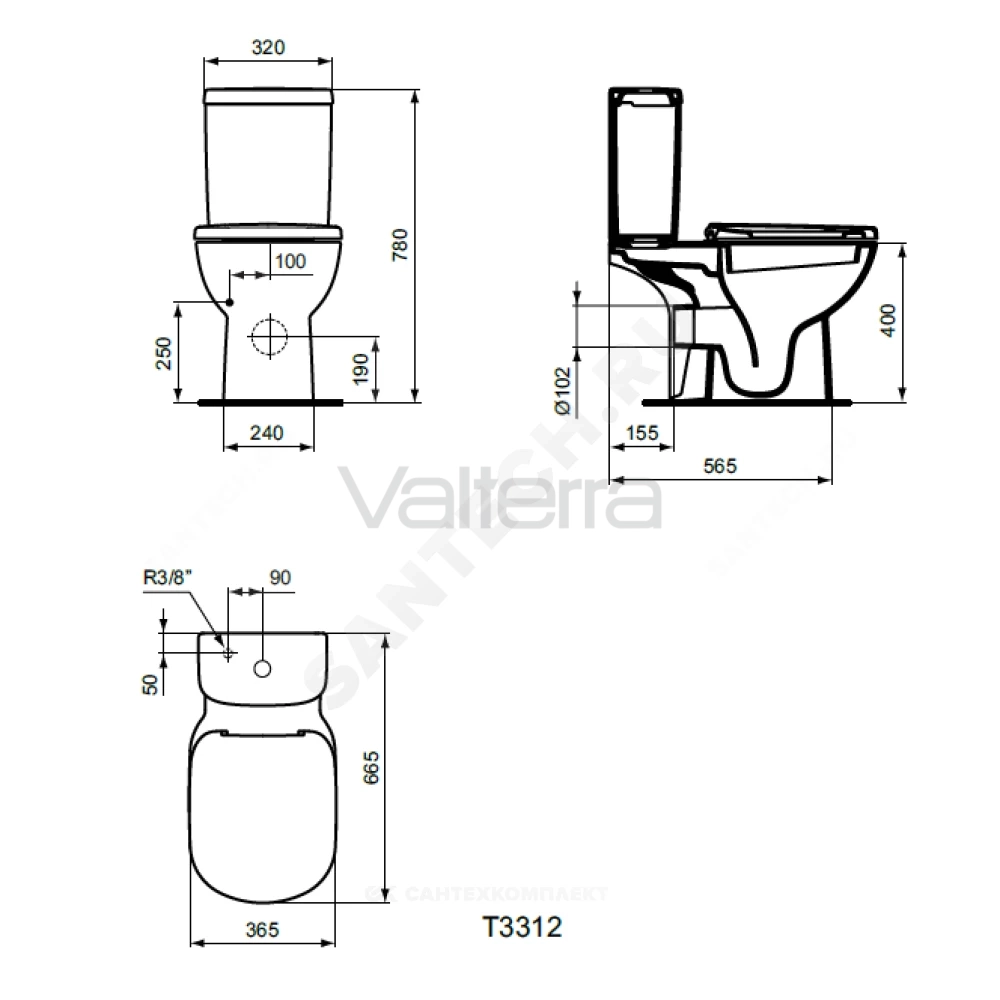 Чаша унитаза белая горизонтальный выпуск TEMPO Ideal Standard