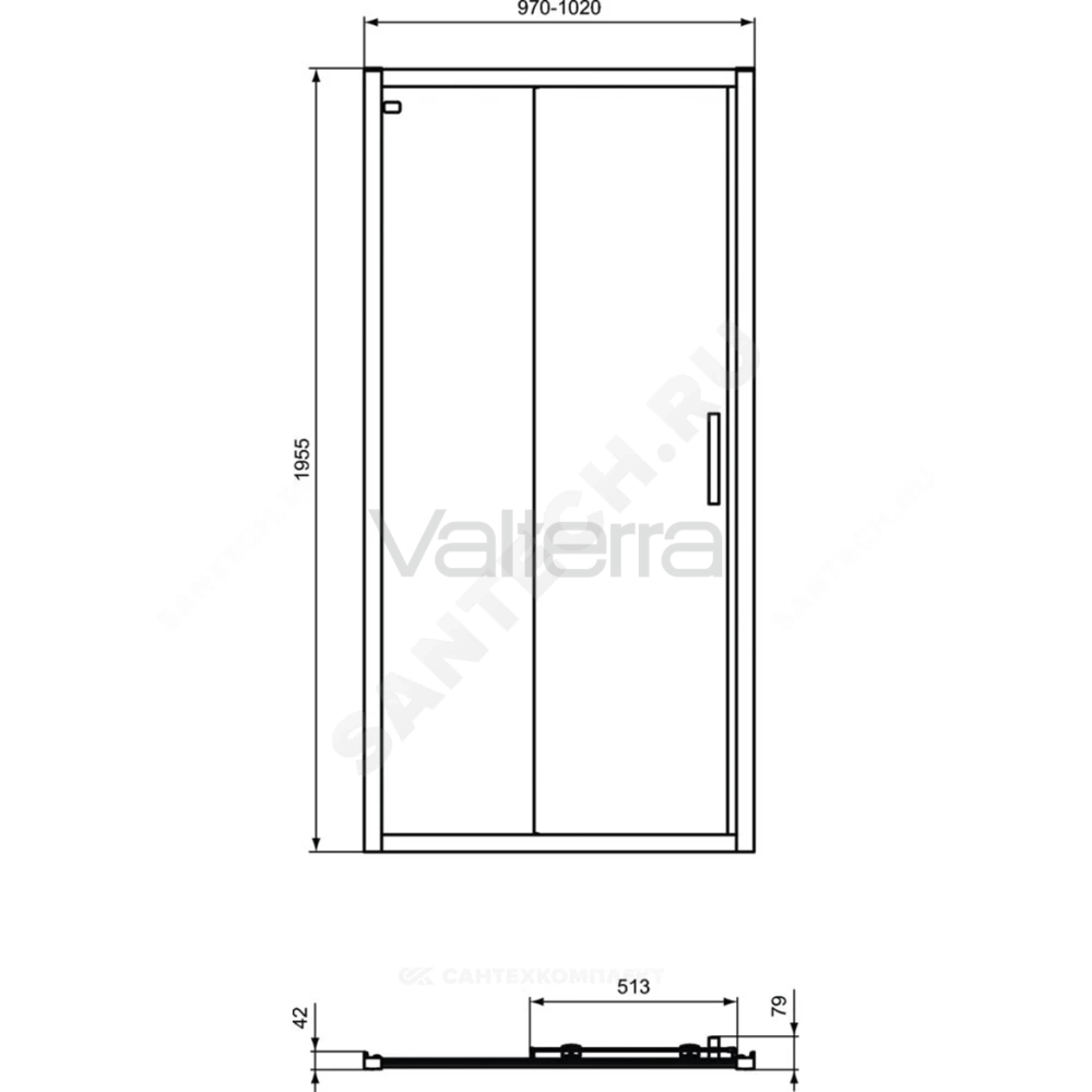 Дверь душевая алюминиевый профиль, черный матовый CONNECT 2 Sliding door Ideal Standard