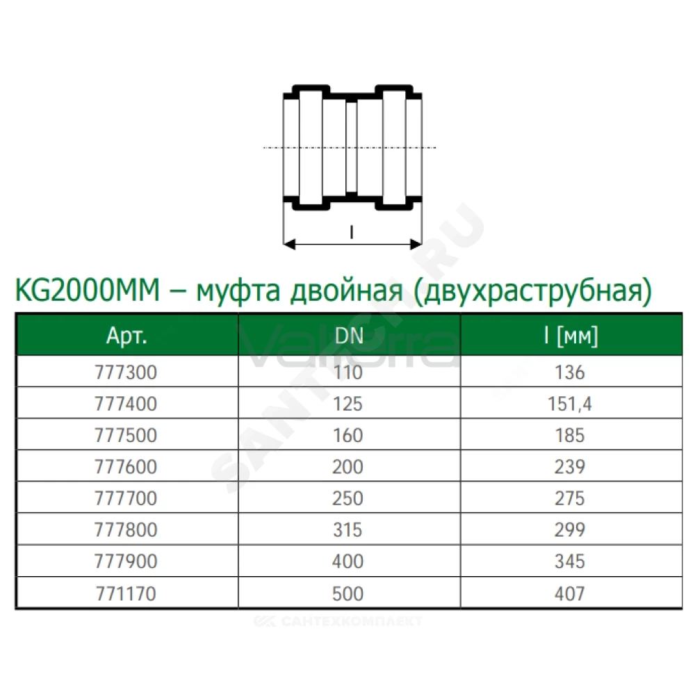 Муфта двухраструбная зелёная PP-MD KG2000 KG2000MM Ostendorf