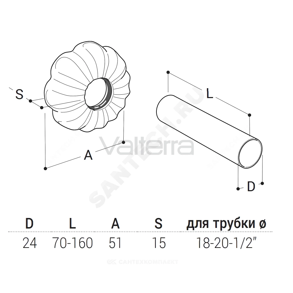 Комплект декоративных трубок и отражателей 18-20-1/2" L=70мм черный матовый Old Style SR Rubinetterie 0497-1500V07S