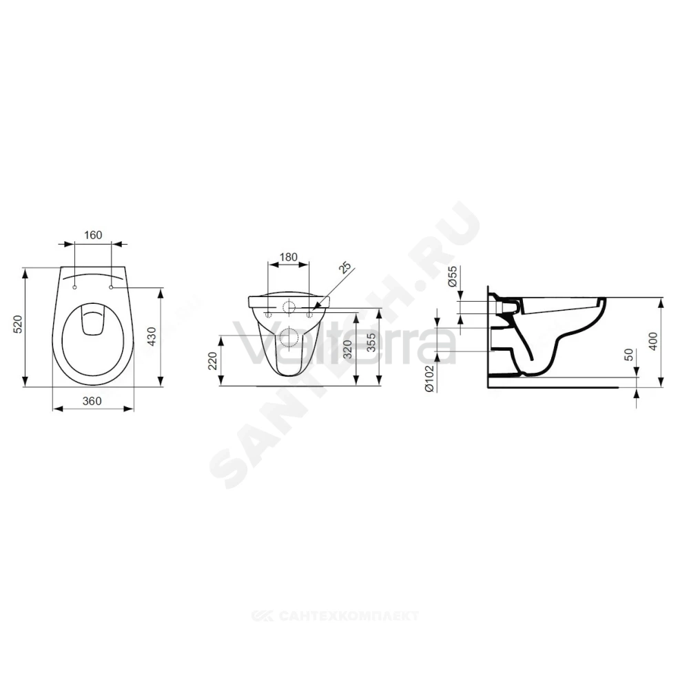 Унитаз подвесной горизонтальный выпуск EUROVIT Ideal Standard