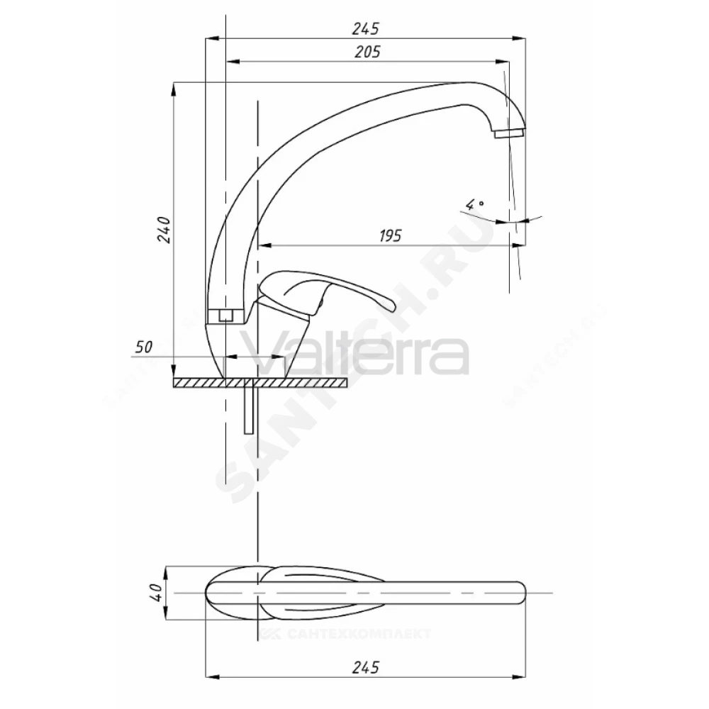 Смеситель для кухонной мойки TSB753 ручка сбоку одноручный TSARSBERG