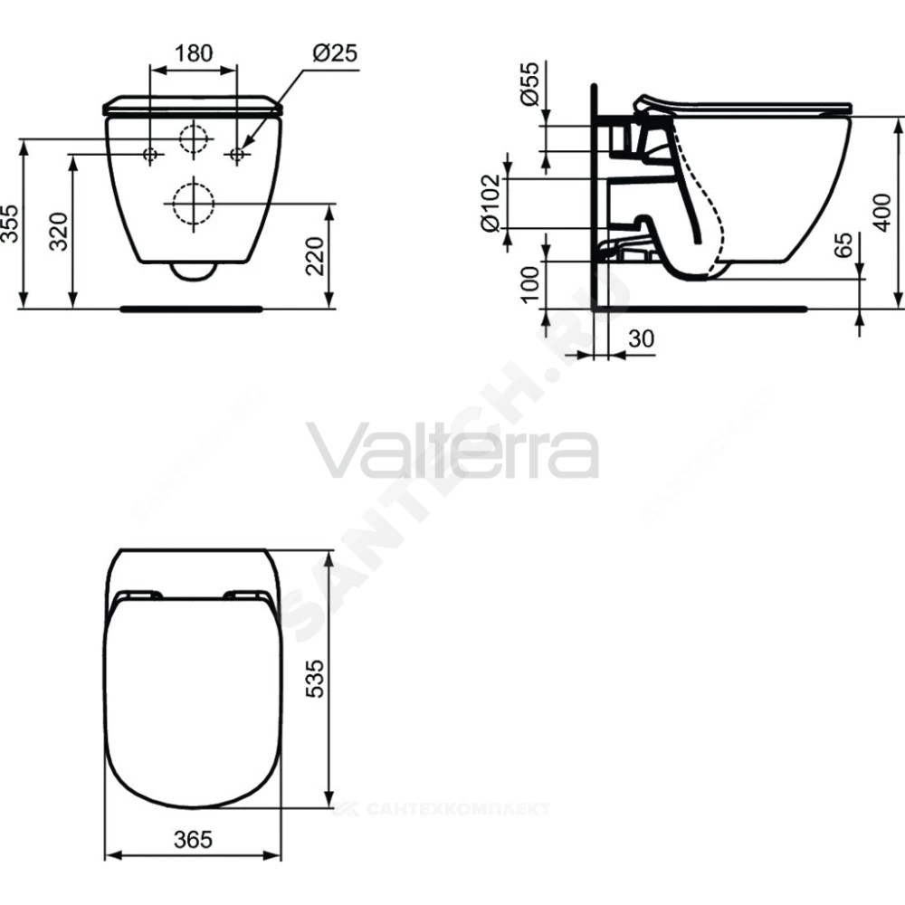 Унитаз подвесной белый горизонтальный выпуск TESI AquaBlade Ideal Standard